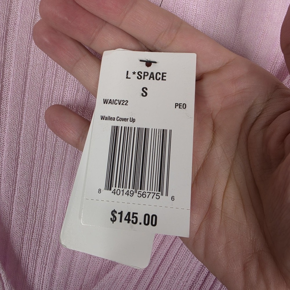 L*SPACE Wailea Cover Up Womens Small Pink Ribbed Knit Long Sleeve Sheer Swim - Picture 7 of 11
